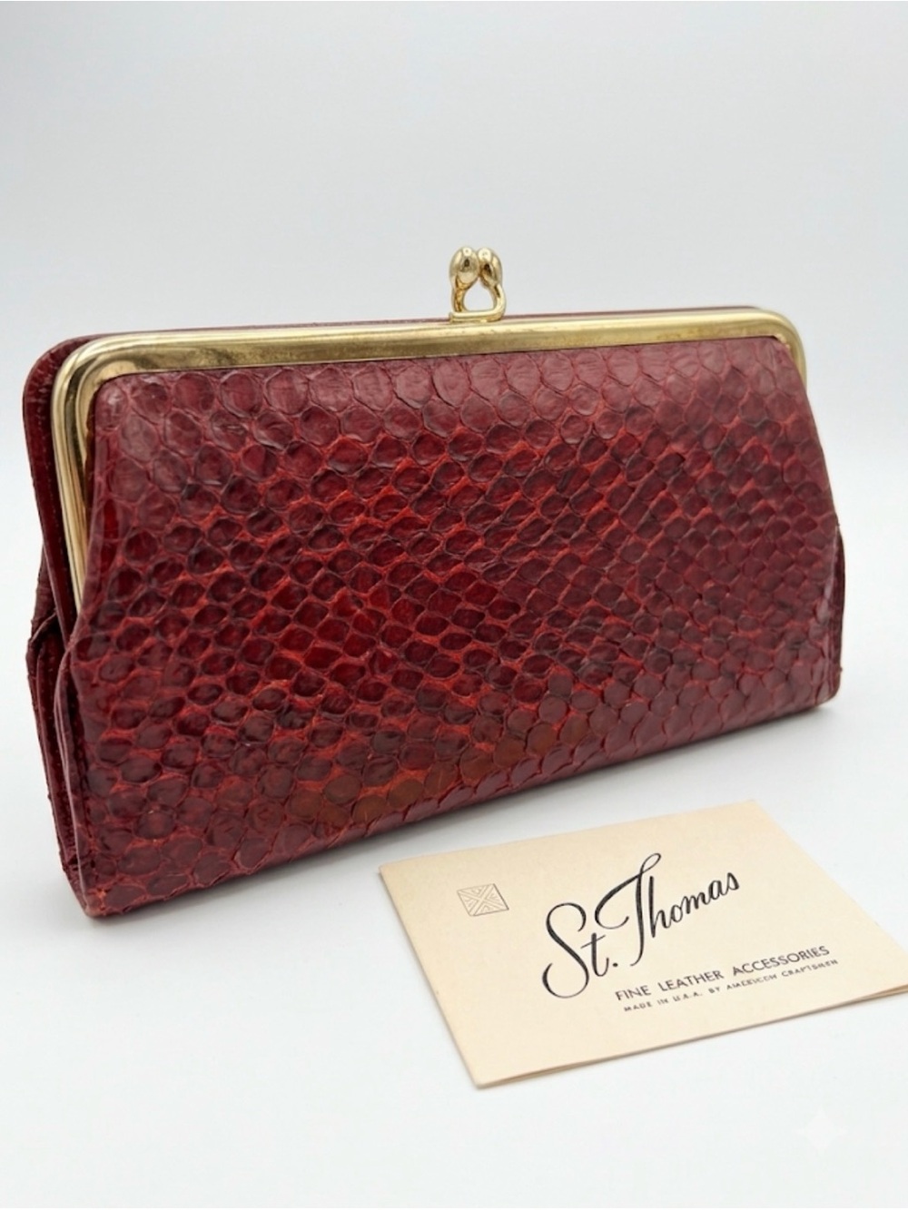 Vintage St. Thomas Red cobra skin  wallet with Gold-Tone Frame